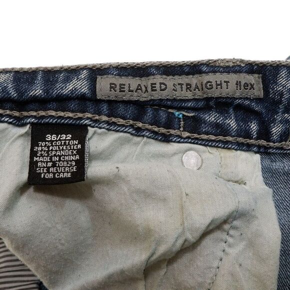 CJ Black Mens Relaxed Straight Flex Jeans 36x32 Actual 35x28 Distressed Blue - Picture 7 of 11
